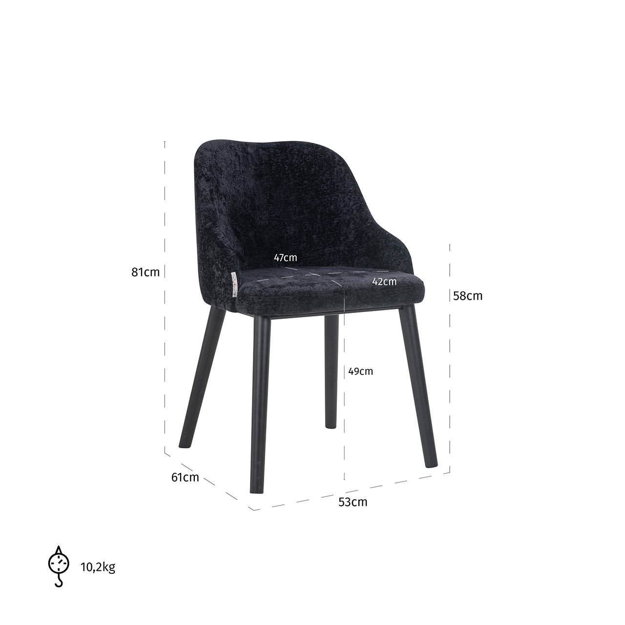 Stuhl Twiggy black chenille (Bergen 809 black chenille)