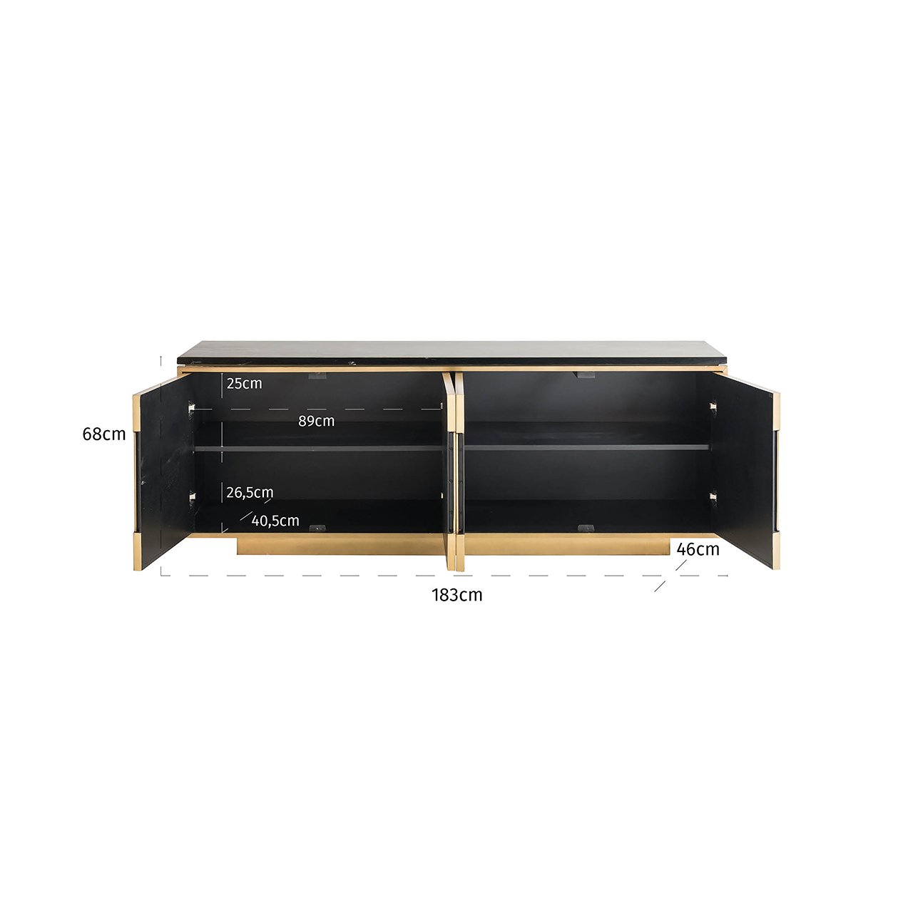 Sideboard Finsbury 4-türig (Black/gold)