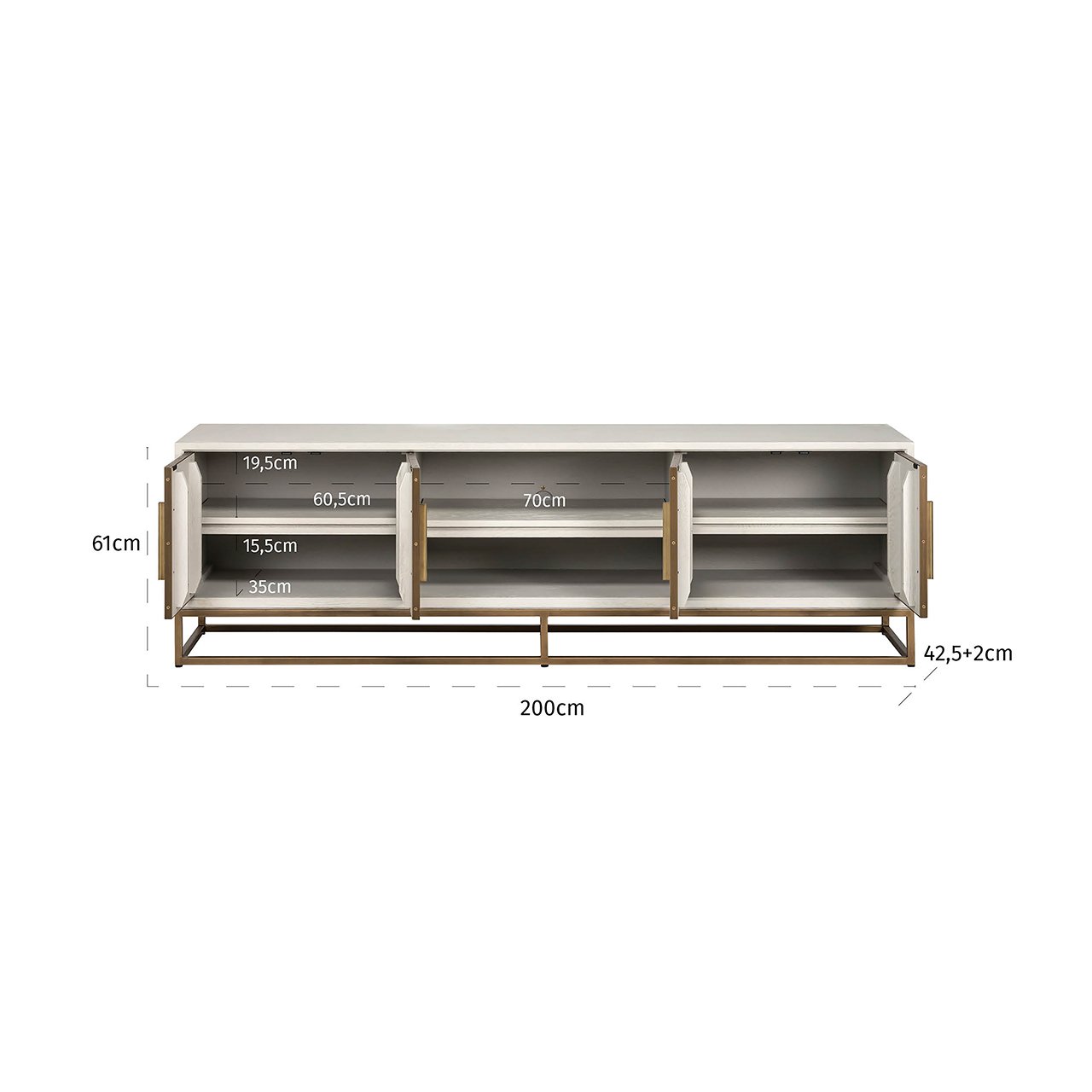 Fernsehkommode Whitebone brass 4-Türen 200 (Verona Grey)