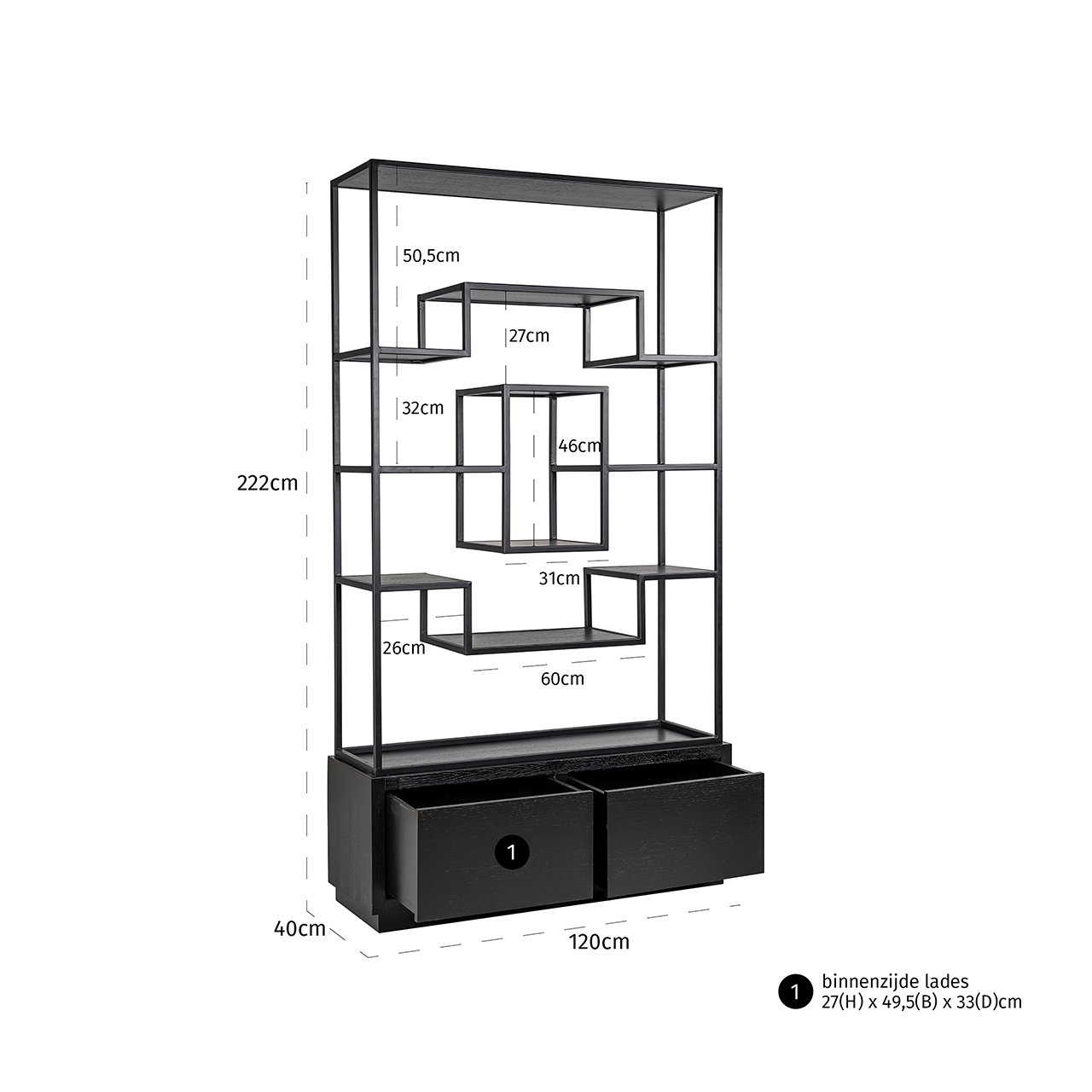 Wandschrank Bonvoy schwarz 2 Schubladen (Black)