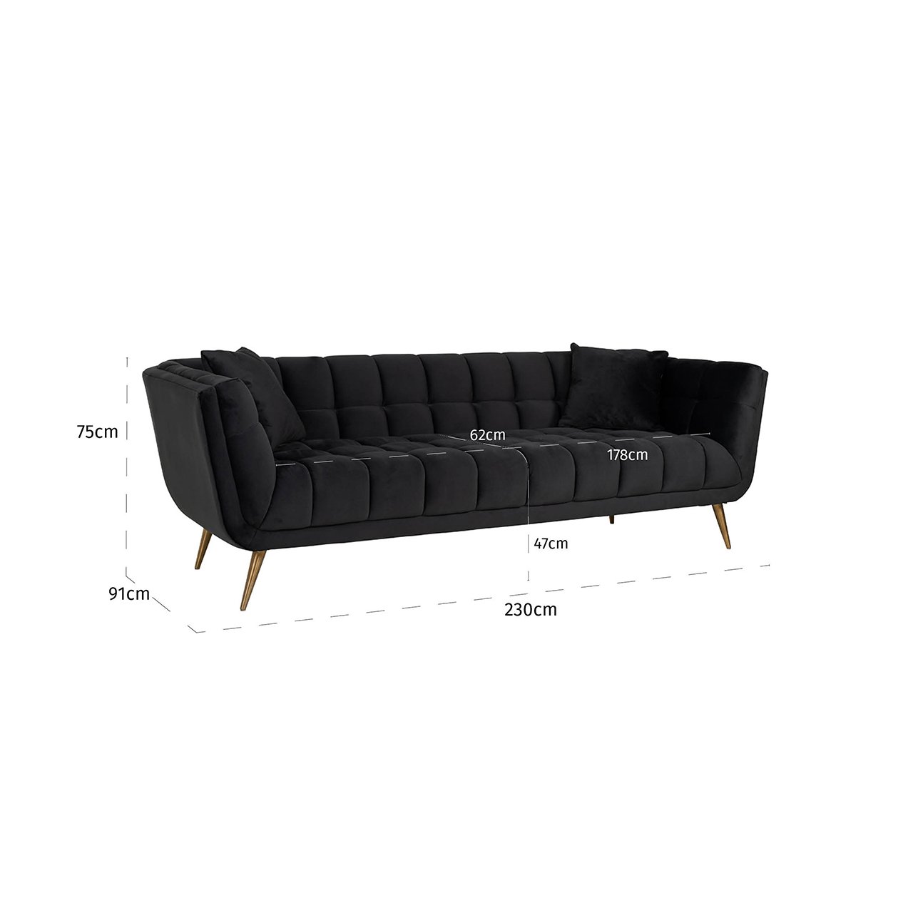 Couch Huxley Antraciet velvet / Brushed gold (Quartz Antraciet 801)