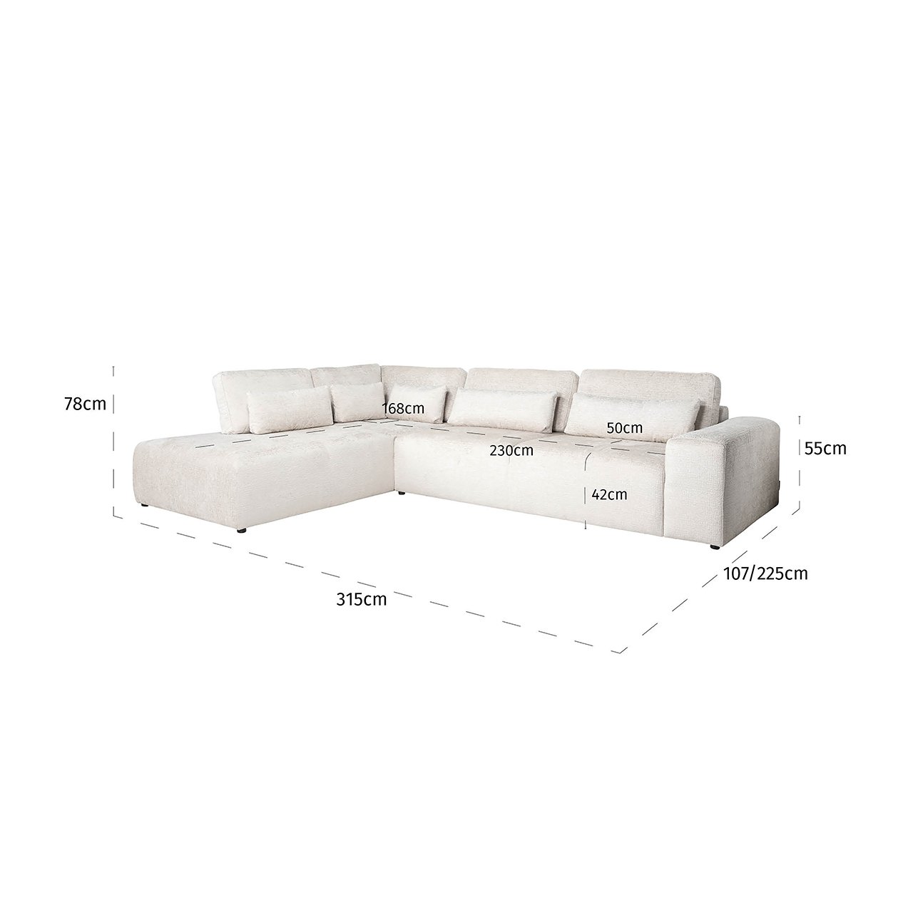 Couch Lund 3 Sitzer + Ottomane links cream fusion (Fusion cream 02)