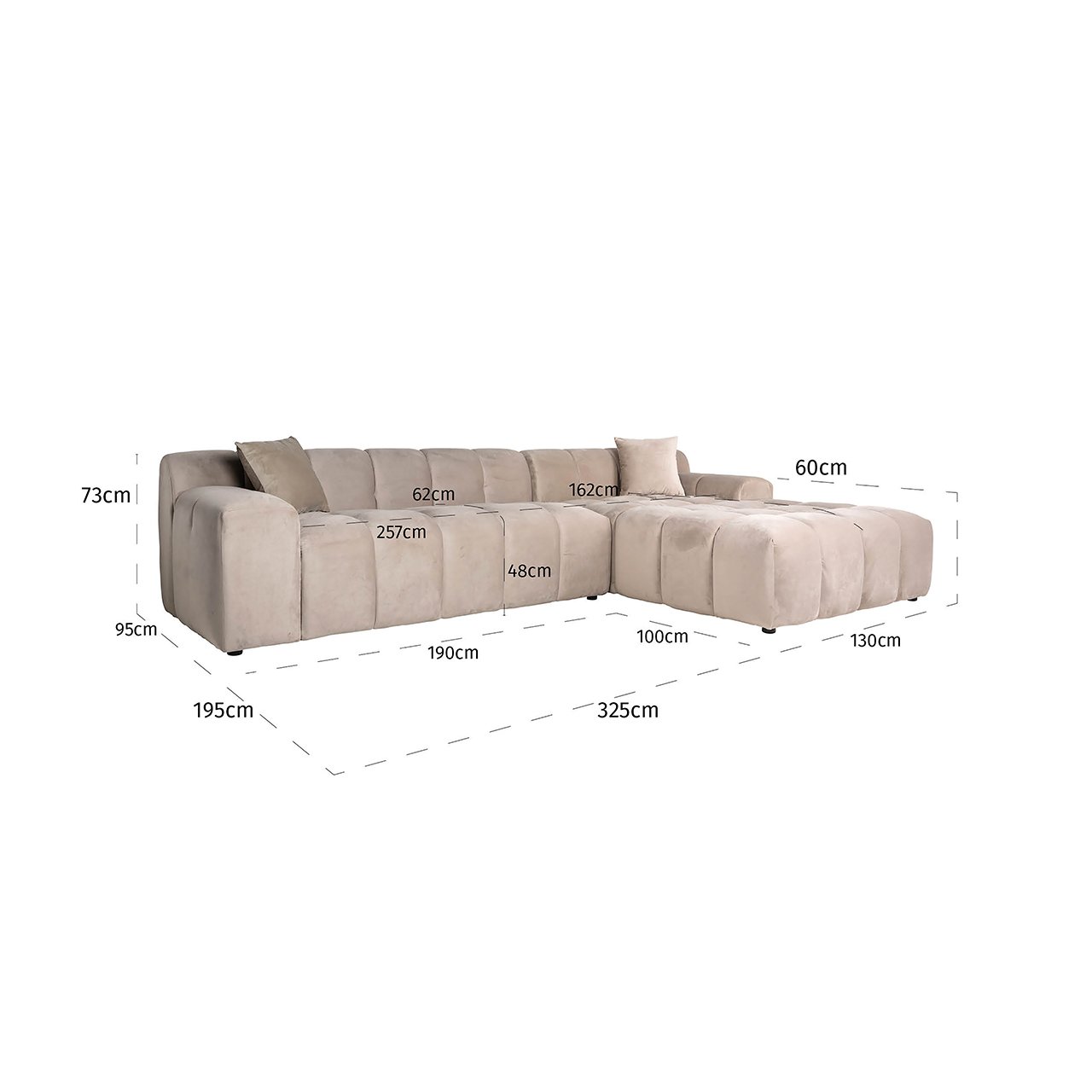 Couch Cube 3 Sitzer + Lounge Rechts (Quartz Khaki 903)