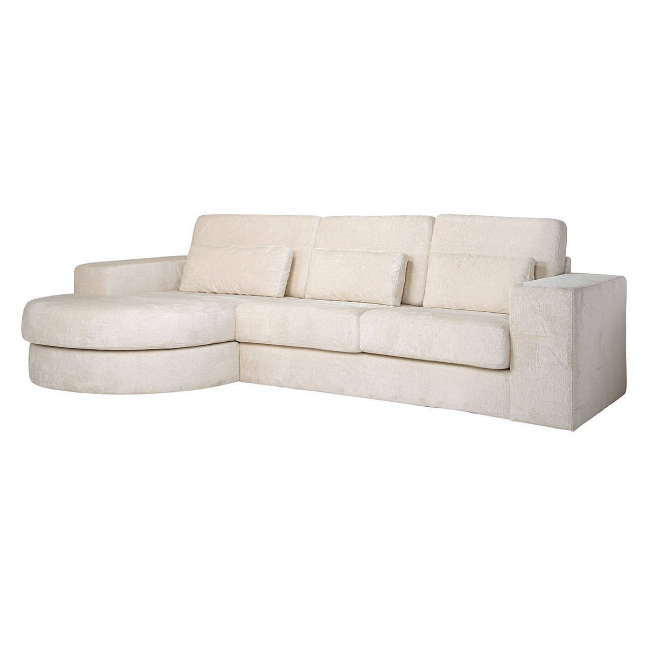 Couch Felix lounge links rund + 2,5 Sitzer white chenille (Bergen 900 white chenille)