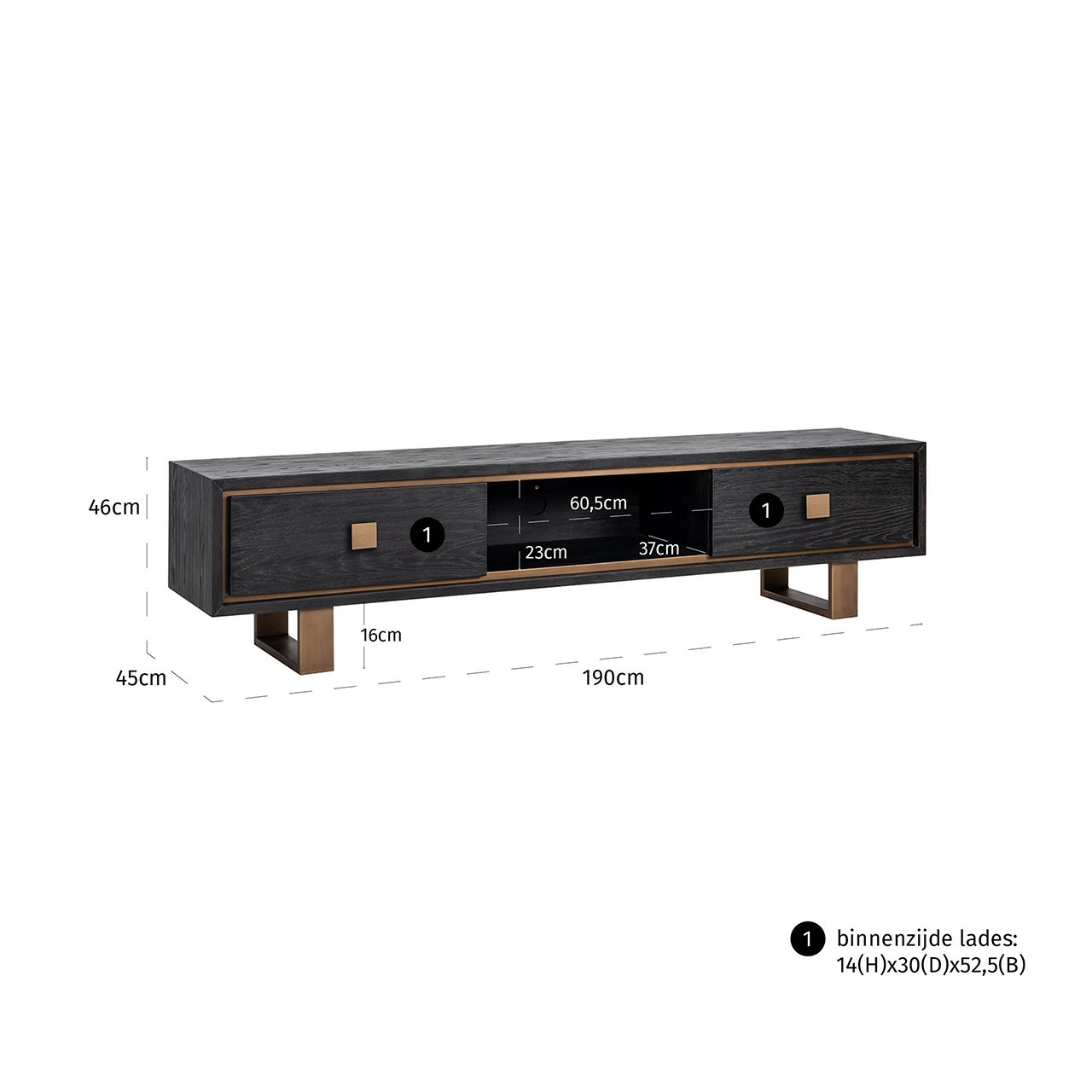 Fernsehkommode Hunter 2-schubladen (Black rustic)