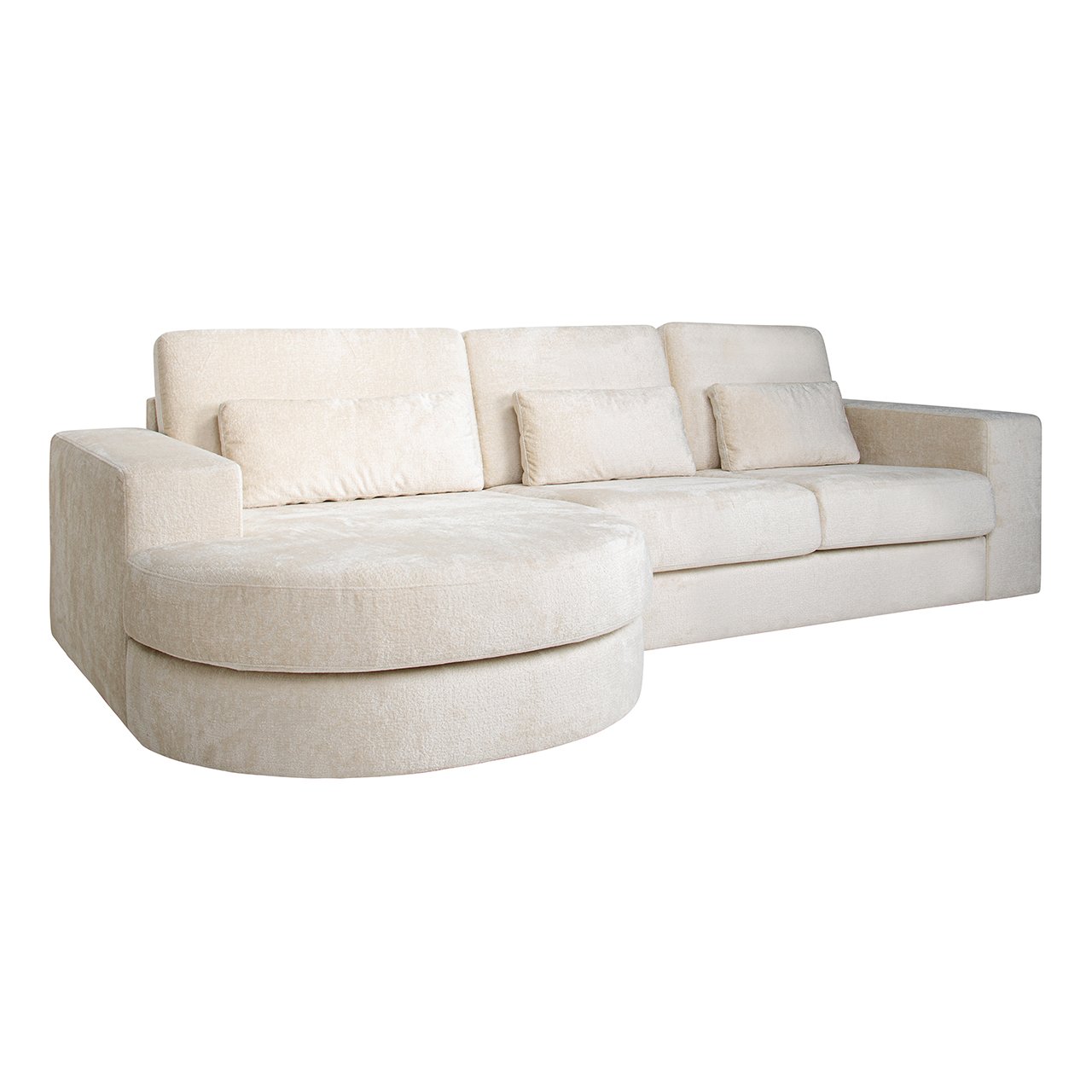 Couch Felix lounge links rund + 2,5 Sitzer white chenille (Bergen 900 white chenille)