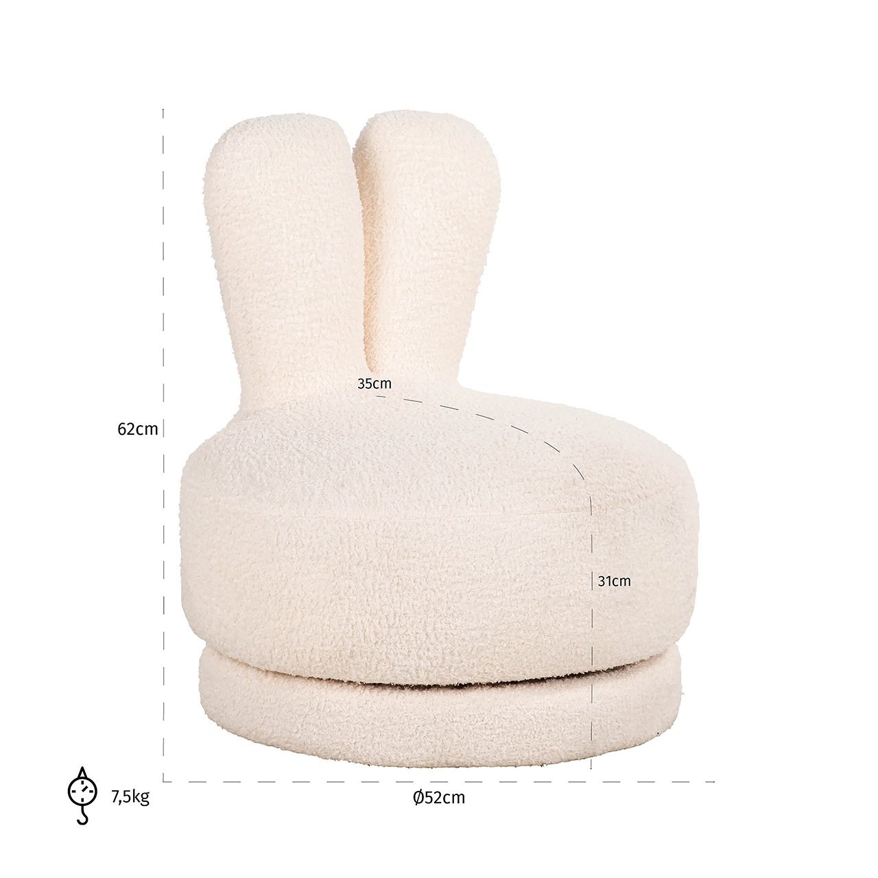 Kindersessel Bunny white teddy (Teddy 14 White)