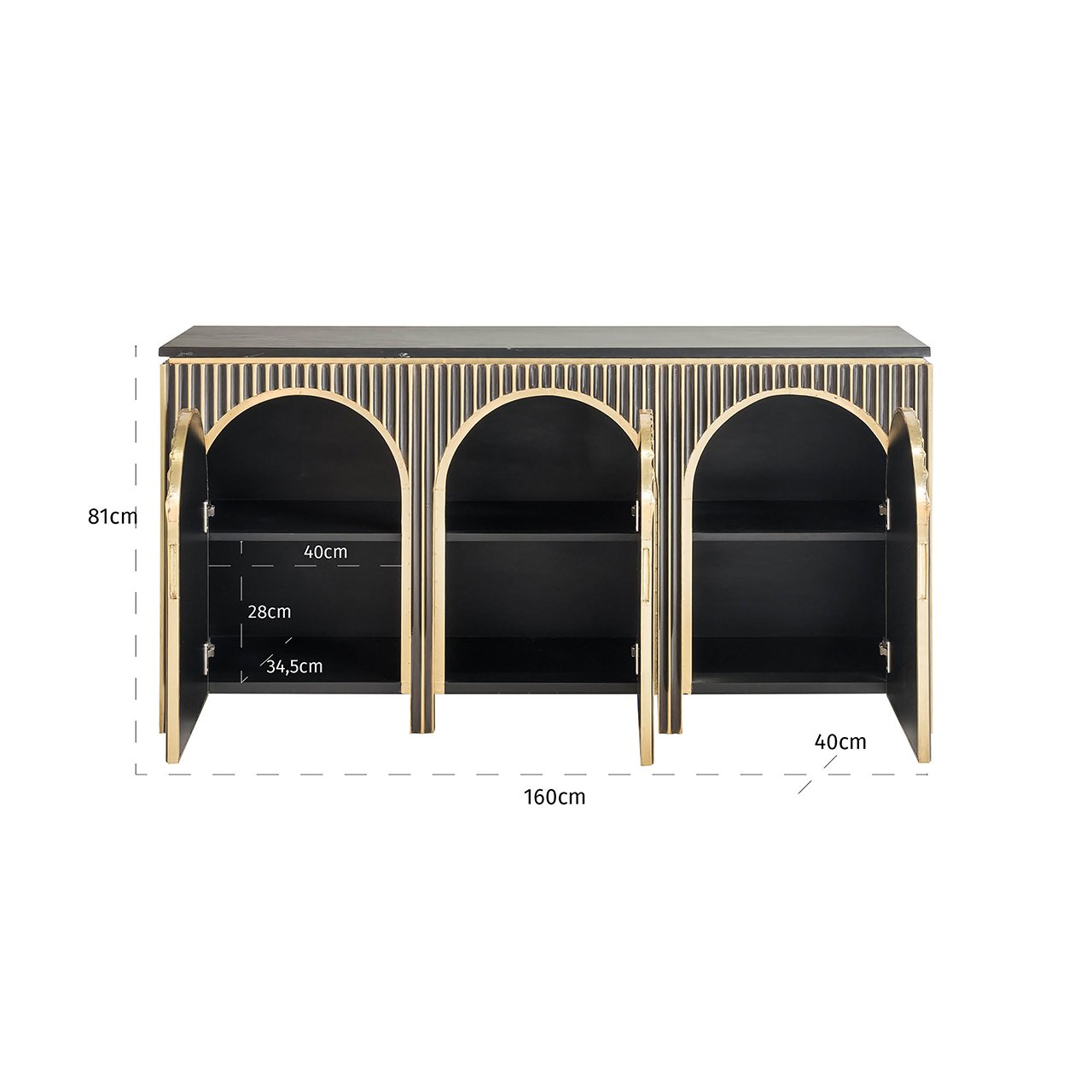 Sideboard Les Arcs 3-türig (Brushed Gold)