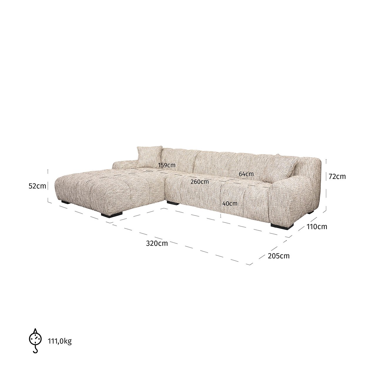 Sofa Hazel 3-Sitzer + Lounge links trendy nature (Be Trendy 01 Nature)